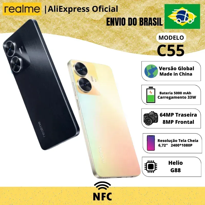 [No Br] Smartphone Realme C55 256gb Rom / 8gb Ram Verso Global Helio G88